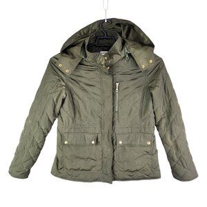 Womens Olive Green Old Navy Quilted Jacket Removable Hood Full Zip Size M